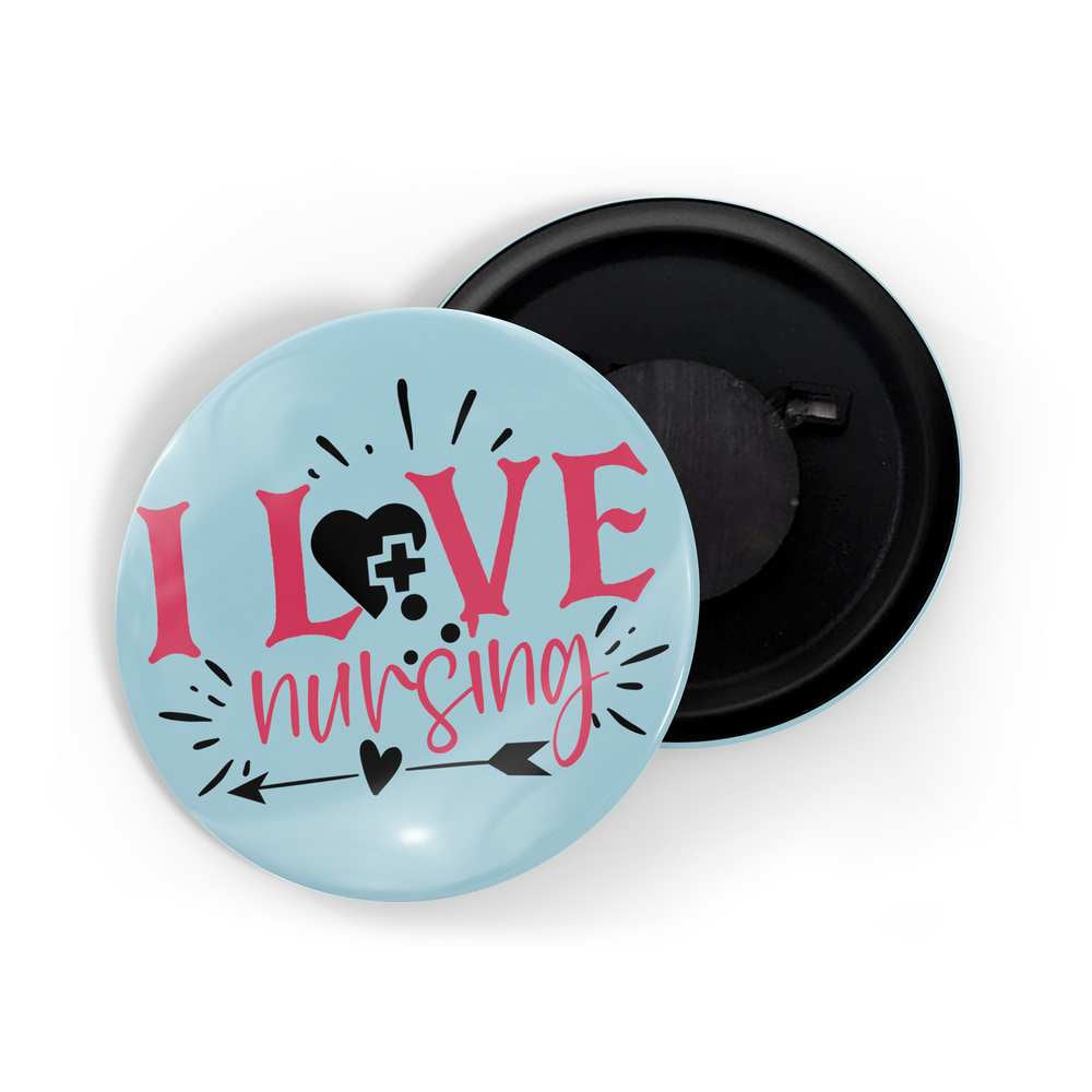 dhcrafts Fridge Magnet Blue I Love Nursing Profession Glossy Finish Design Pack of 1 (58mm)